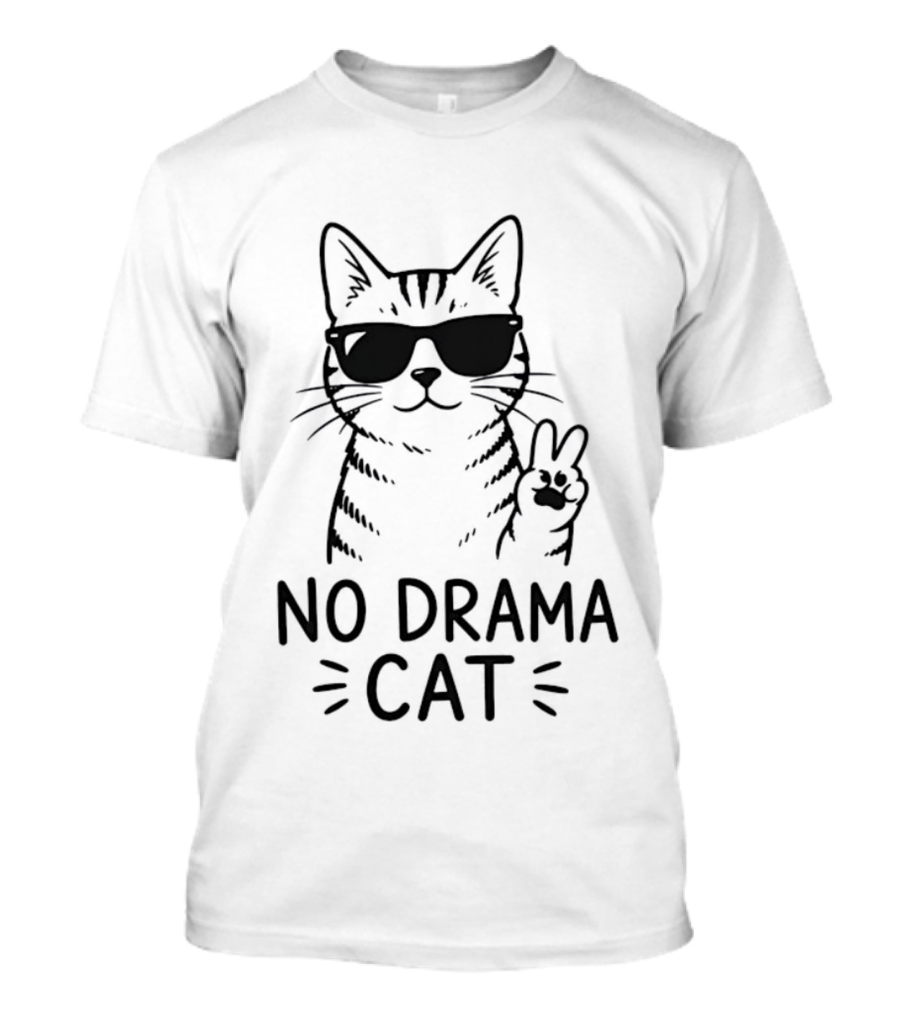 No Drama Cat Sunglasses Peace Sign T-Shirt