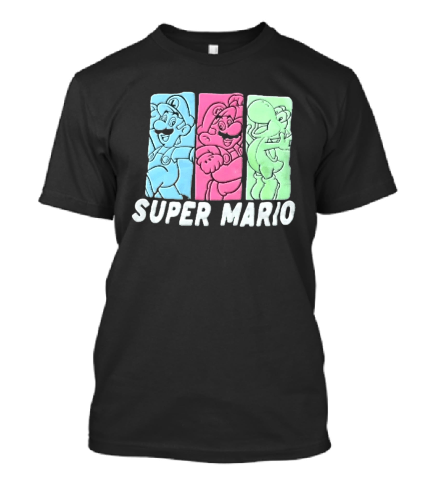 Super Mario Luigi Yoshi Characters Colorful Panels T-Shirt
