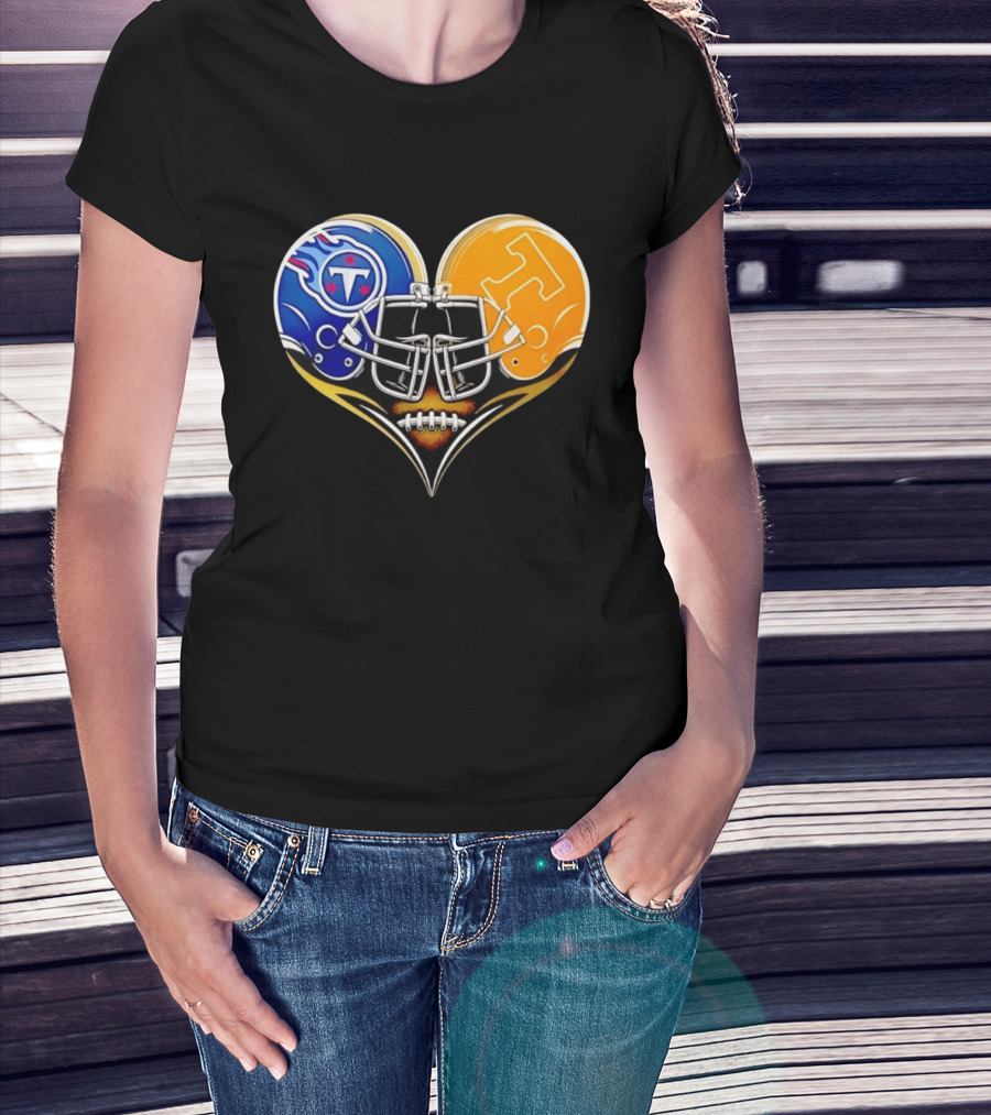 Tennessee Titans Tennessee Volunteers Football Heart Helmet T-Shirt