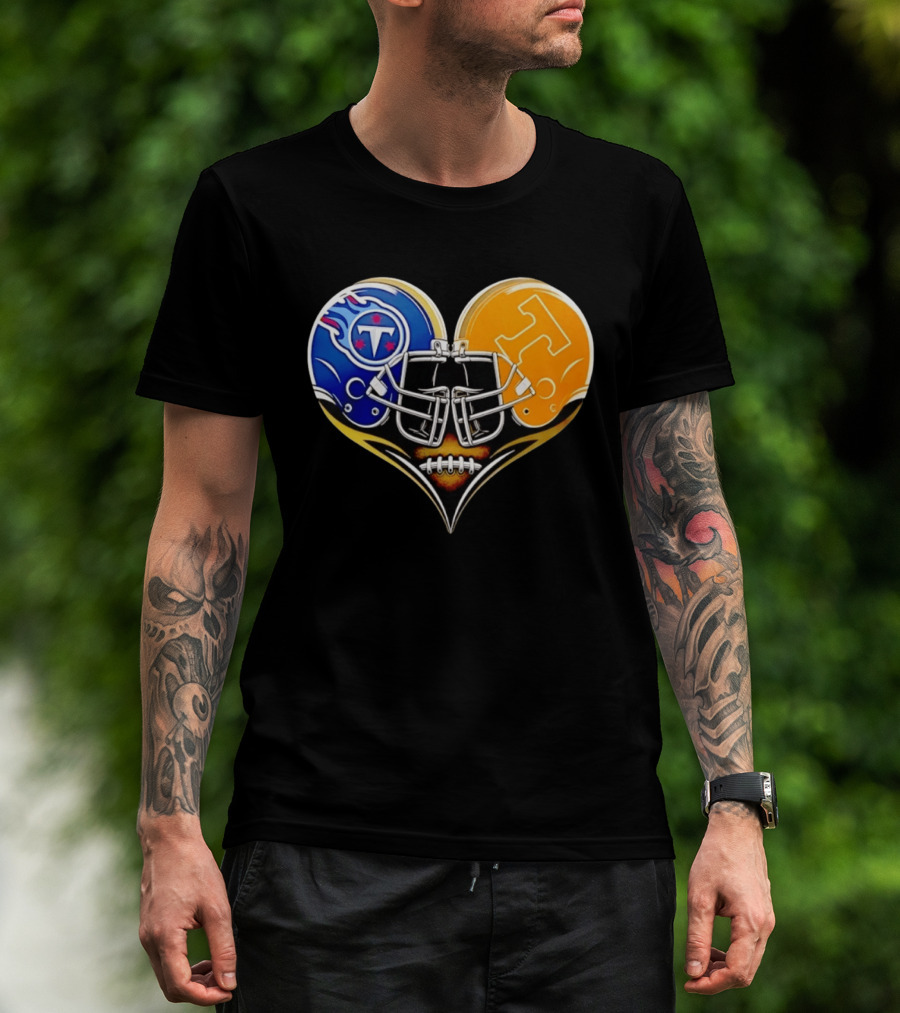 Tennessee Titans Tennessee Volunteers Football Heart Helmet T-Shirt