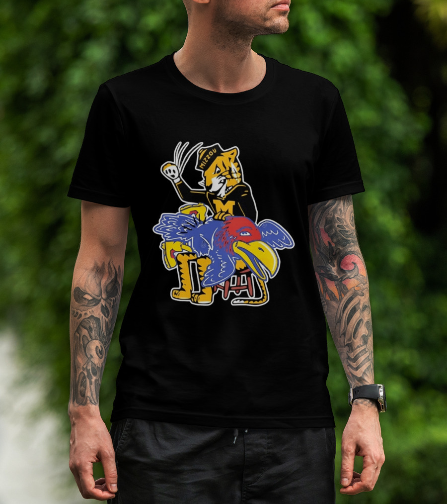 Mizzou Tigers Vs Kansas Jayhawk Rivalry Cartoon T-Shirt