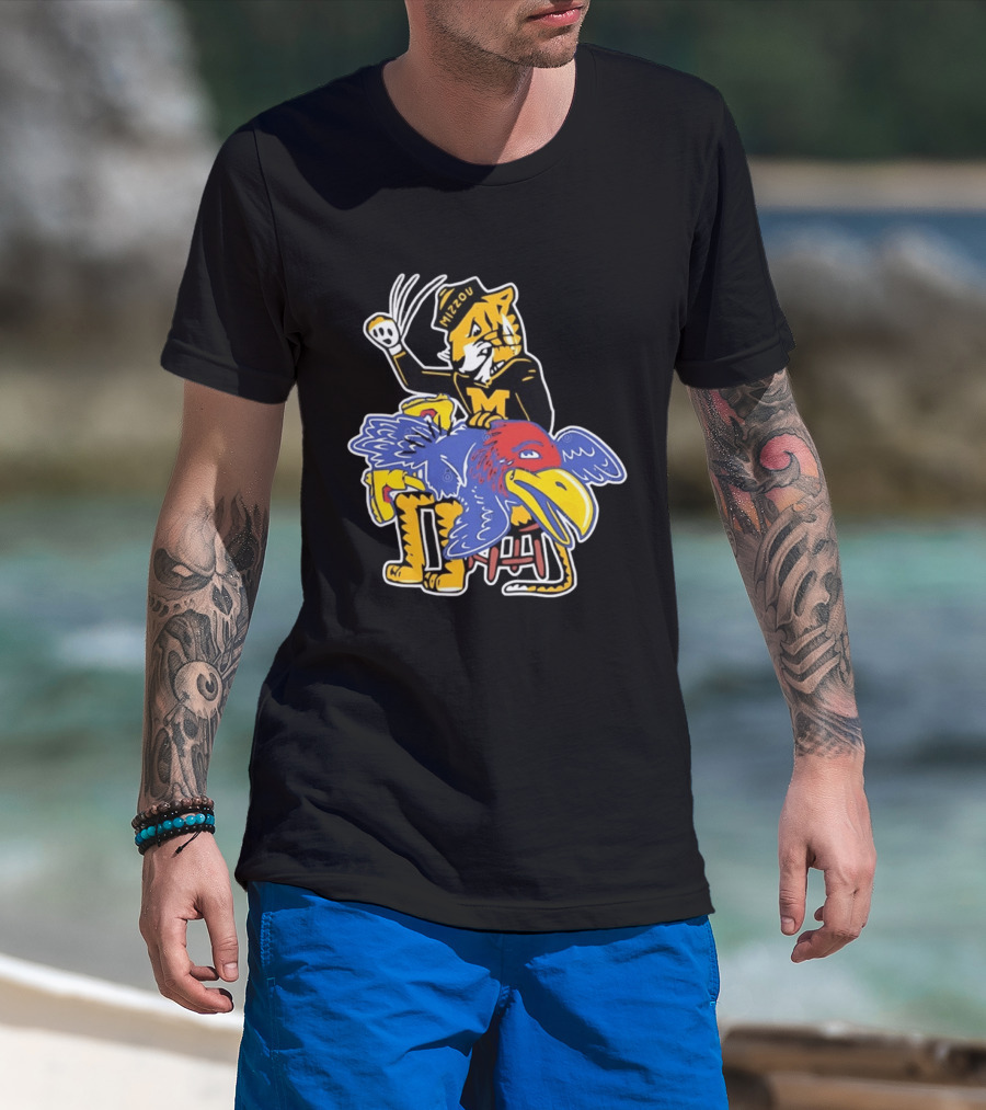 Mizzou Tigers Vs Kansas Jayhawk Rivalry Cartoon T-Shirt