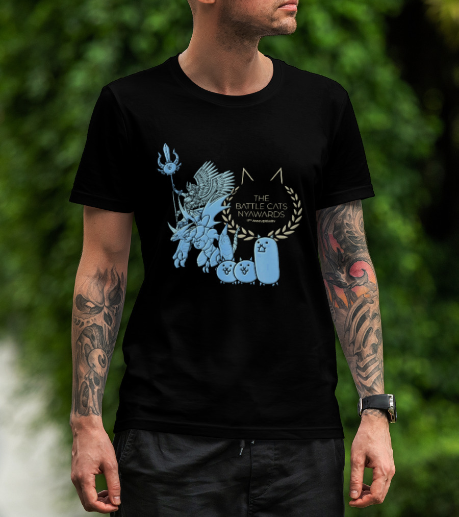 The Battle Cats Nyawards 11th Anniversary Characters Laurel Wreath Line T-Shirt