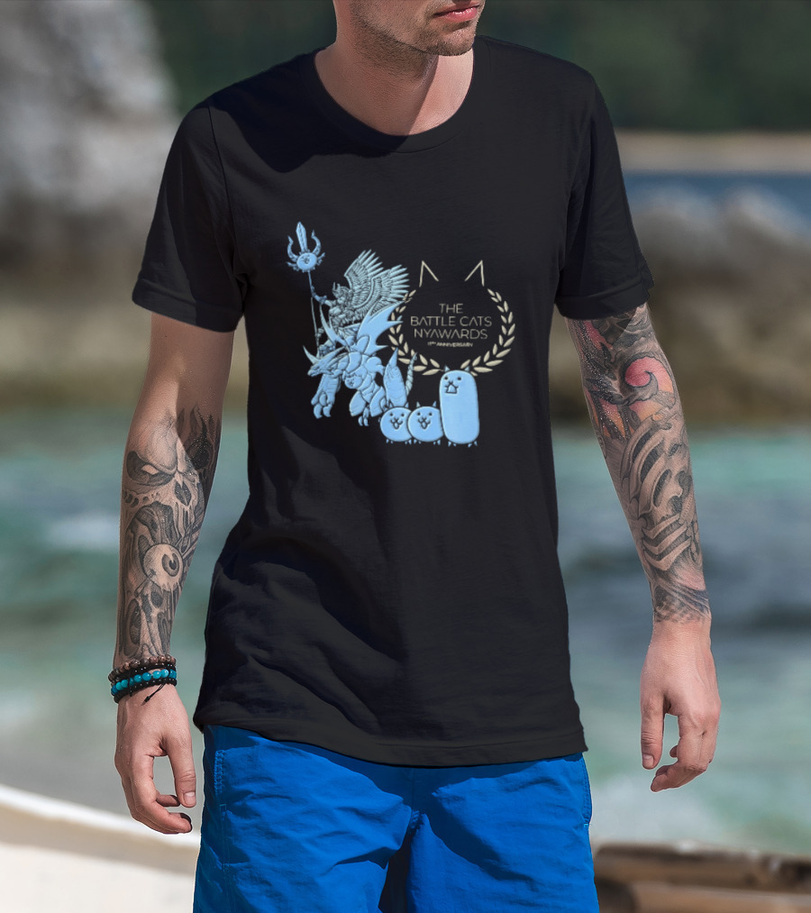 The Battle Cats Nyawards 11th Anniversary Characters Laurel Wreath Line T-Shirt