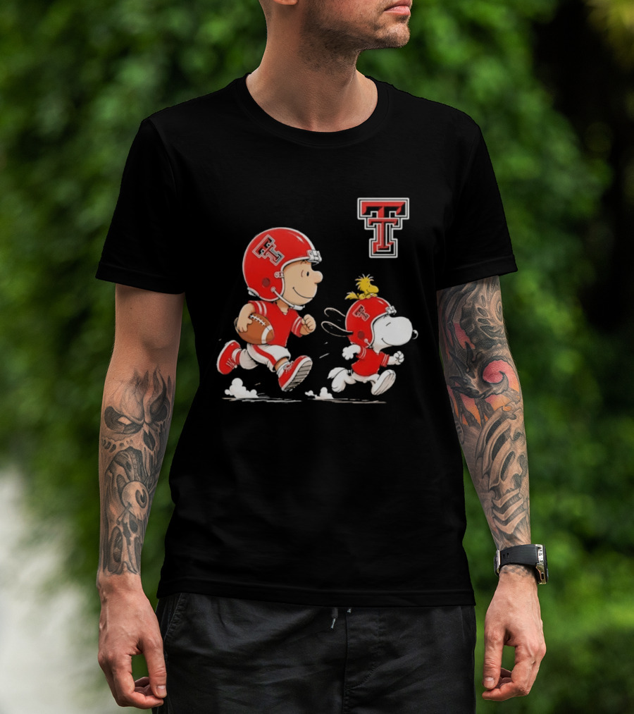 Charlie Brown Woodstock Snoopy Texas Tech Red Raiders Football Team Spirit T-Shirt