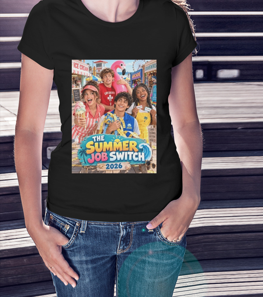 The Summer Job Switch 2026 Ice Cream Adventure Lifeguard Arcade Souvenirs Sand Friends T-Shirt