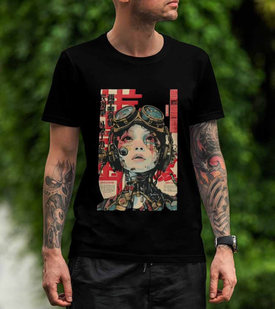 Cyberpunk Cyborg Woman With Goggles And Headphones Futuristic Aesthetic T-Shirt