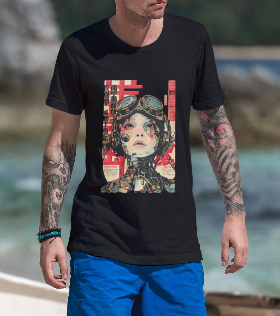 Cyberpunk Cyborg Woman With Goggles And Headphones Futuristic Aesthetic T-Shirt