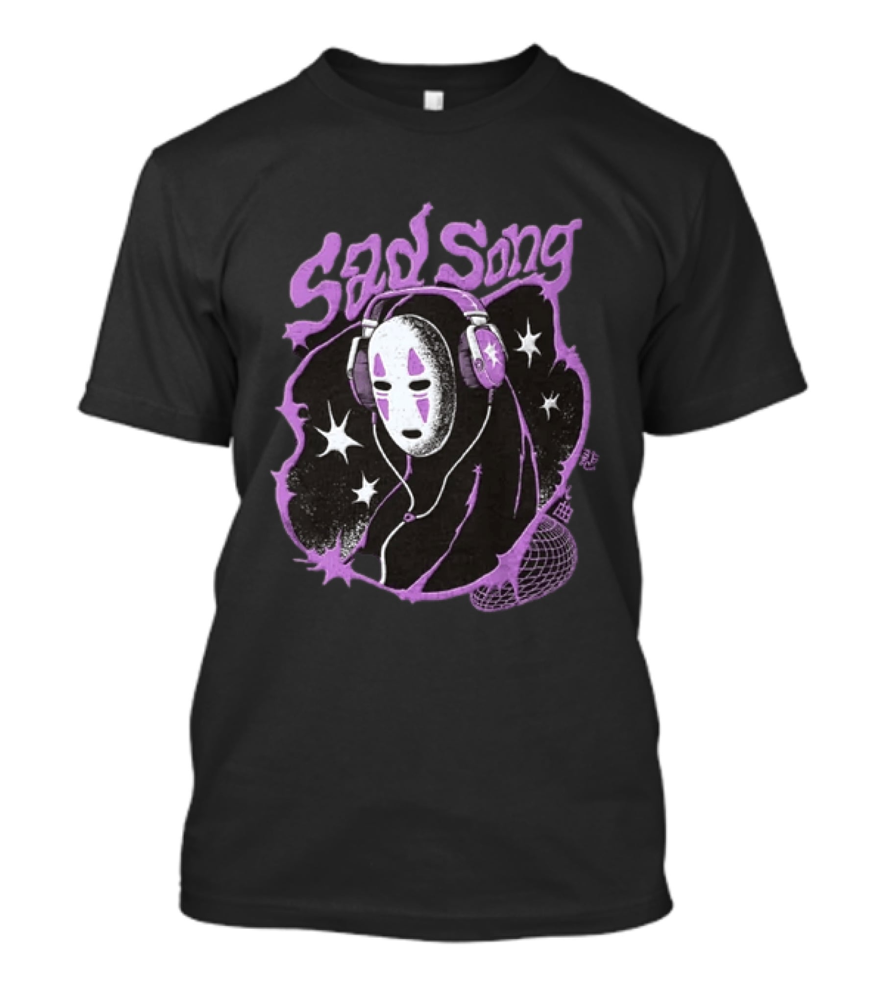 Spirited Away No Face Sad Song Headphones Purple Stars T-Shirt