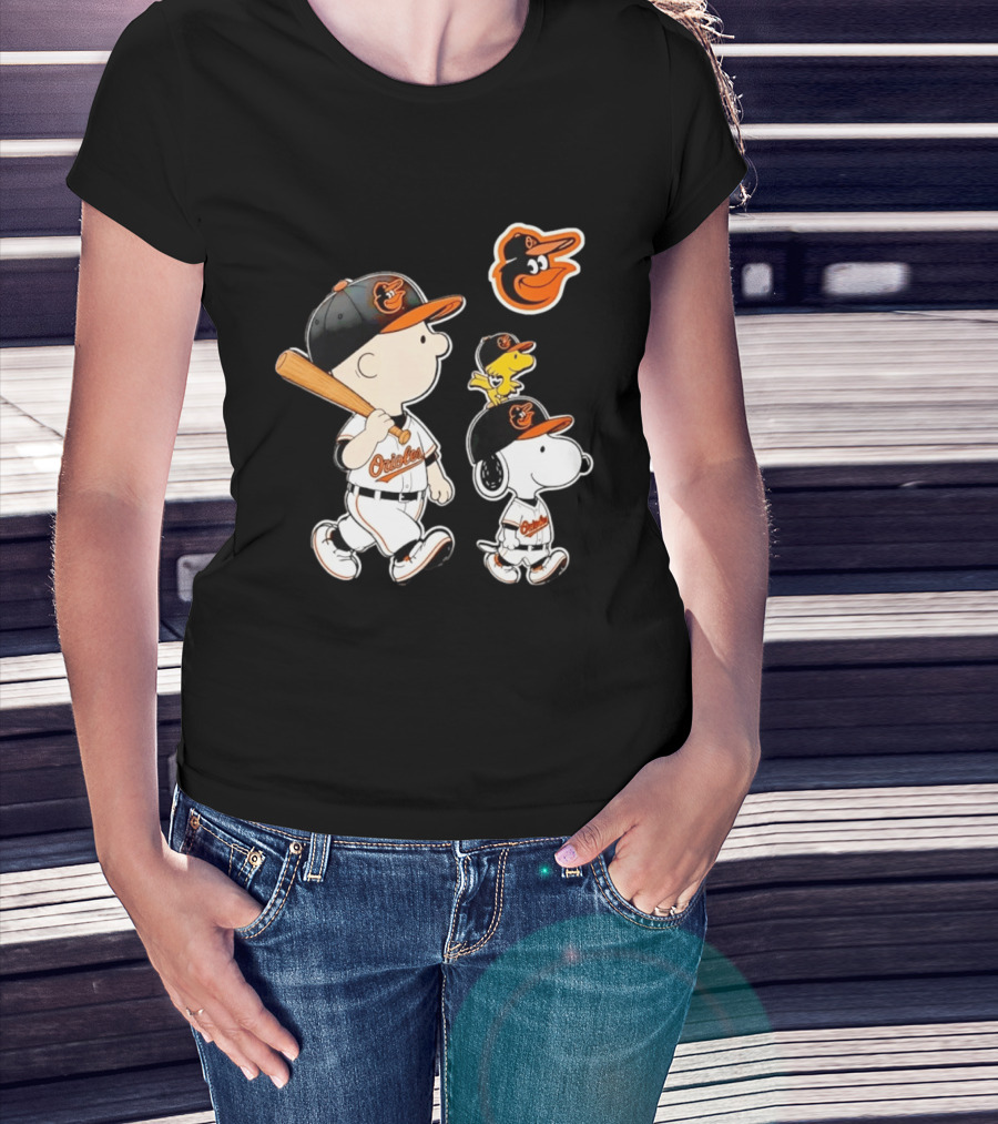 Woodstock Charlie Brown Snoopy Orioles Baseball Team T-Shirt