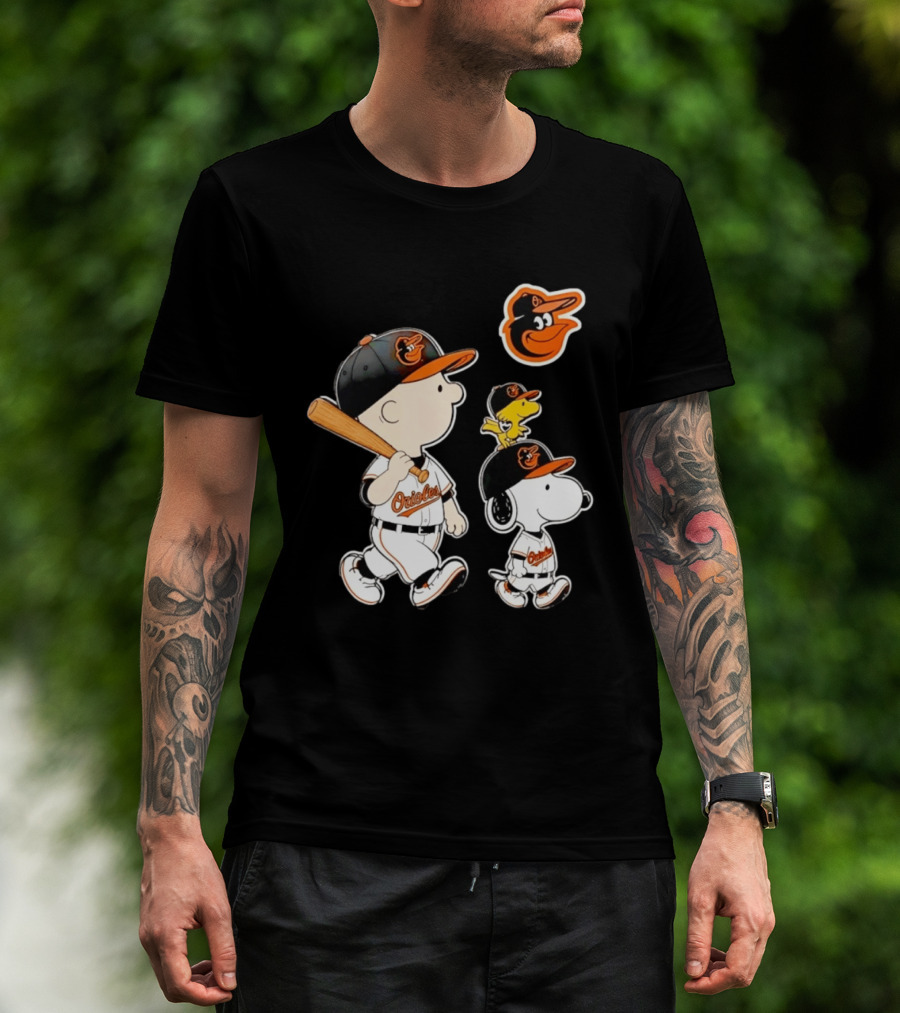 Woodstock Charlie Brown Snoopy Orioles Baseball Team T-Shirt