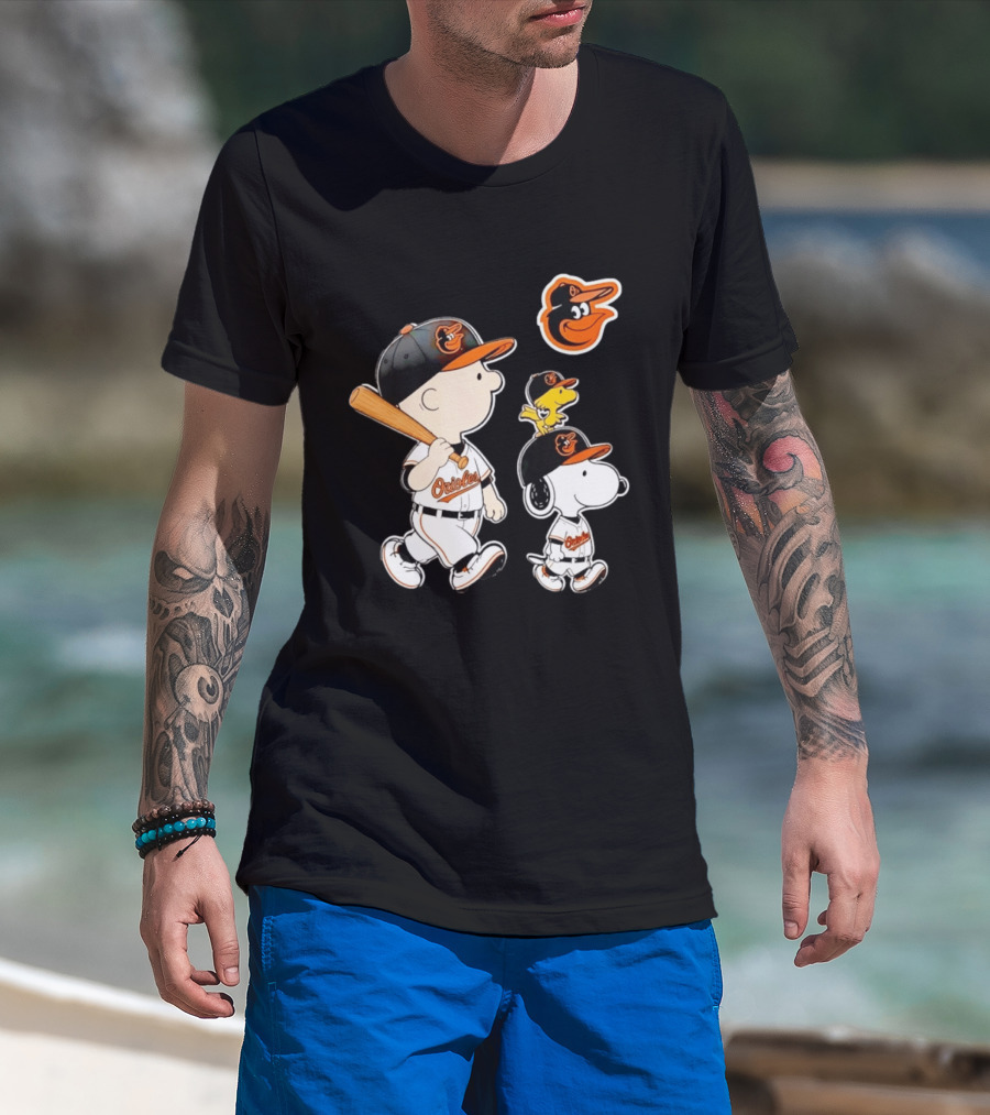 Woodstock Charlie Brown Snoopy Orioles Baseball Team T-Shirt