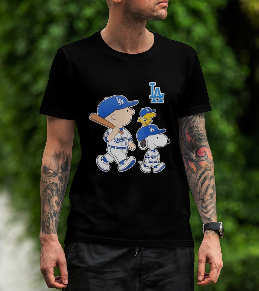 Woodstock Charlie Brown And Snoopy Los Angeles Dodgers Baseball T-Shirt