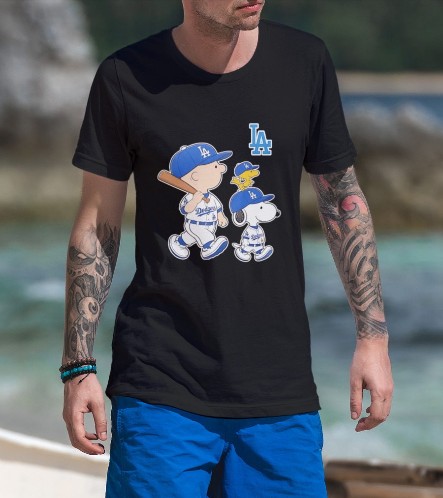 Woodstock Charlie Brown And Snoopy Los Angeles Dodgers Baseball T-Shirt