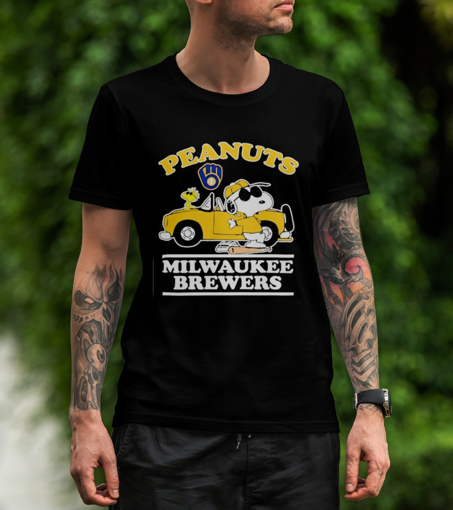 Peanuts Snoopy Woodstock Driving Milwaukee Brewers Baseball T-Shirt