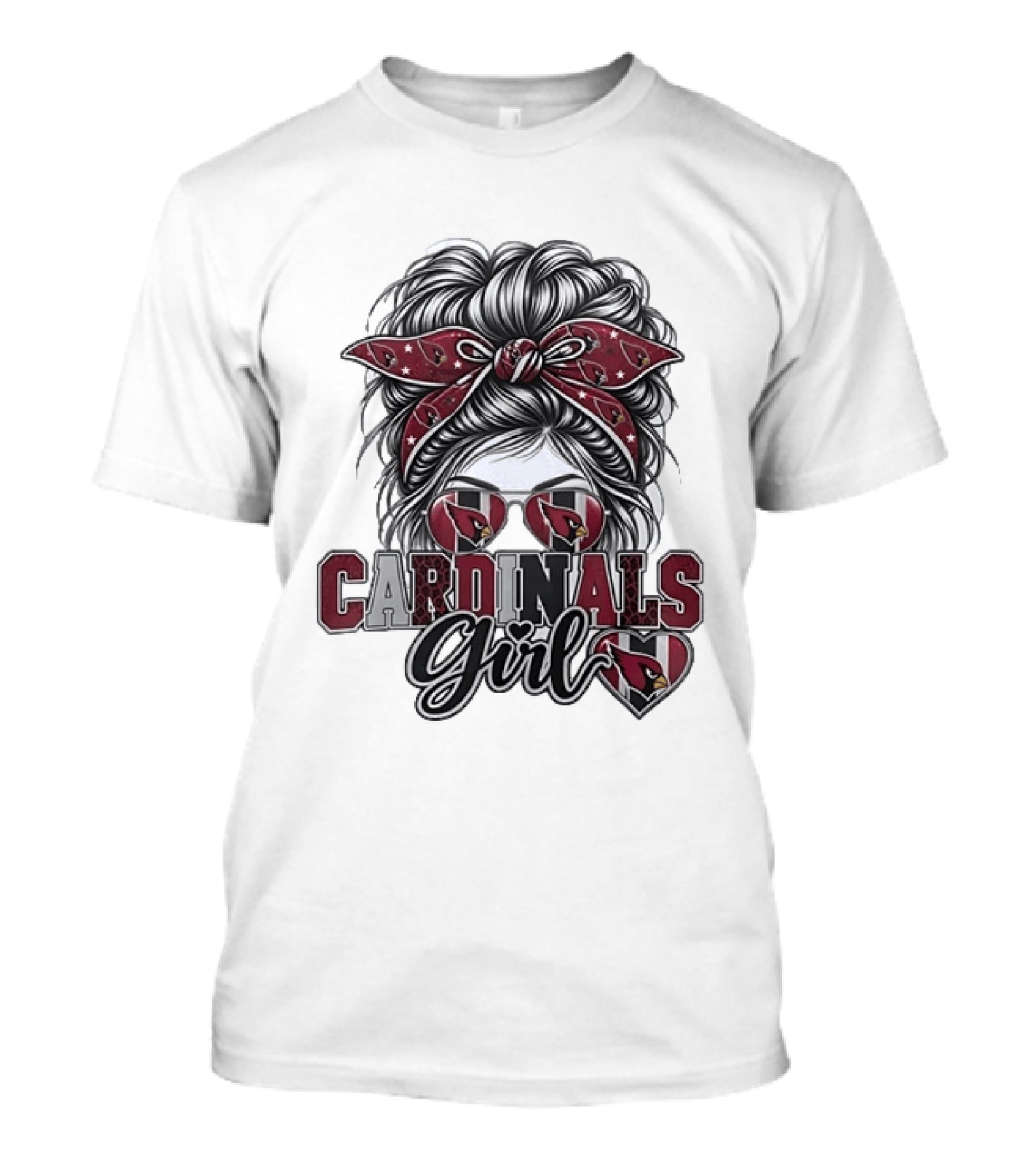 Cardinals Girl Messy Bun Bandana Sunglasses Football T-Shirt