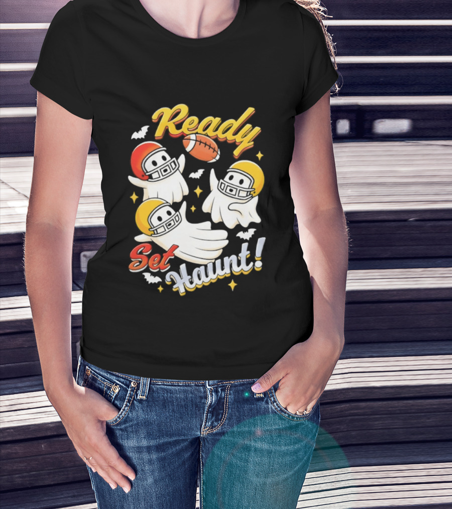 Ready Set Haunt Ghosts Football Helmet Halloween T-Shirt
