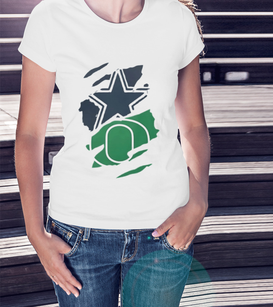Dallas Cowboys Star And Oregon Ducks O Ripped Team Logos T-Shirt