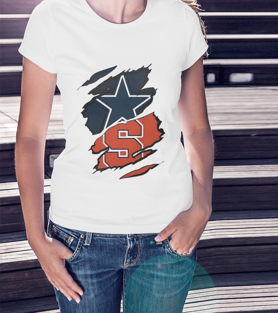 Dallas Cowboys Star And Syracuse Orange Torn Fabric T-Shirt
