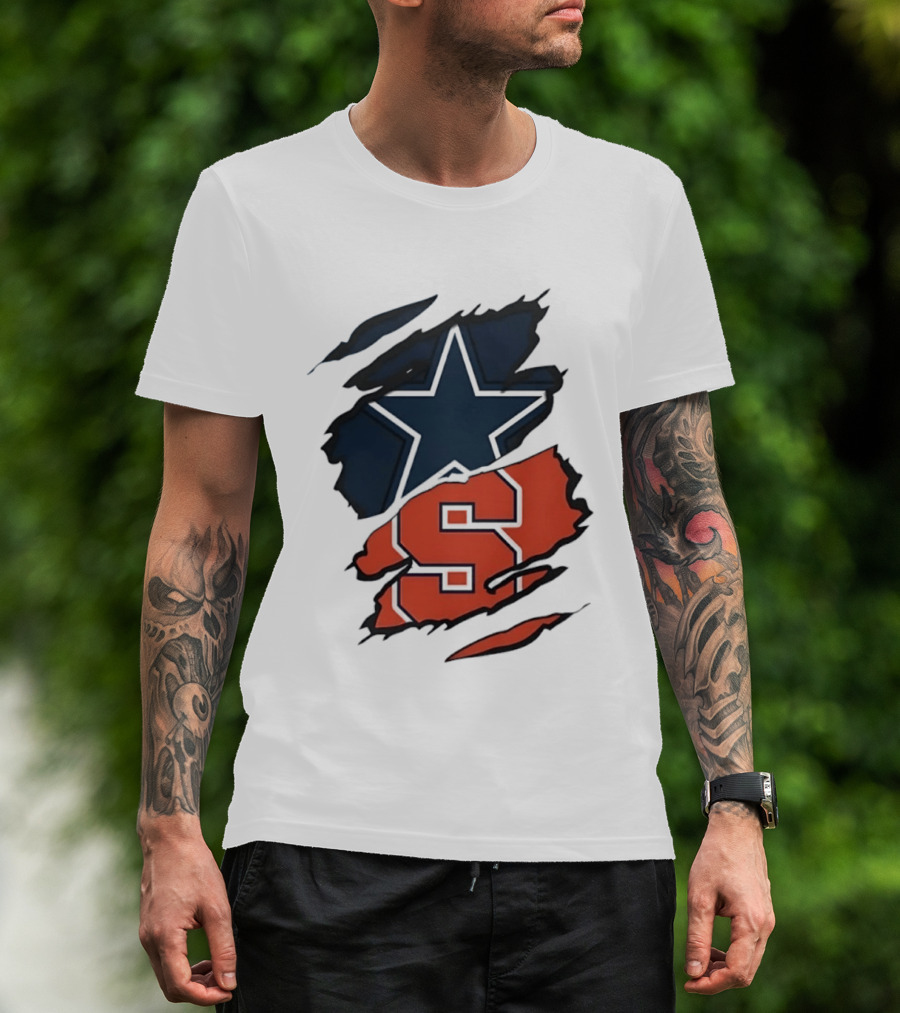 Dallas Cowboys Star And Syracuse Orange Torn Fabric T-Shirt