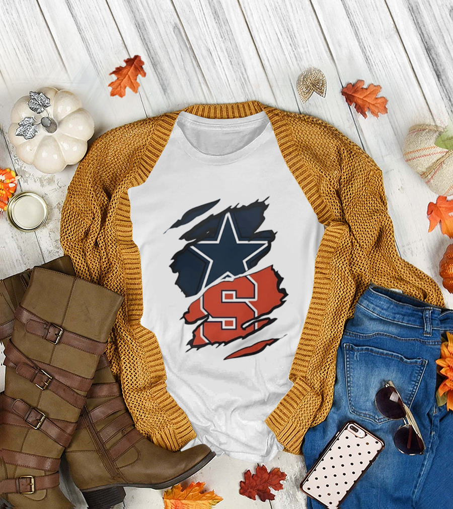 Dallas Cowboys Star And Syracuse Orange Torn Fabric T-Shirt