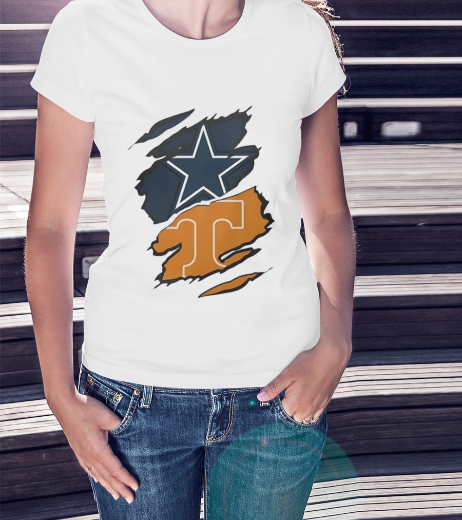 Dallas Cowboys Star Tennessee Volunteers Logo Ripped Effect T-Shirt