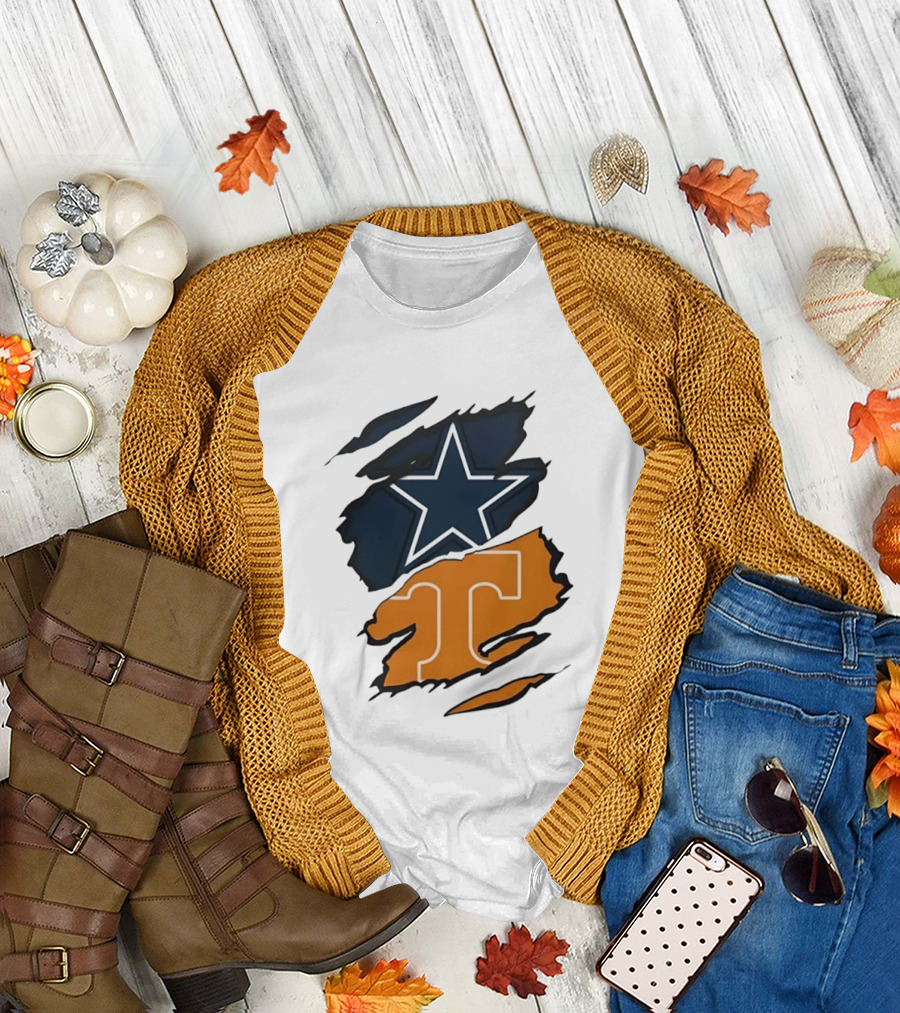 Dallas Cowboys Star Tennessee Volunteers Logo Ripped Effect T-Shirt