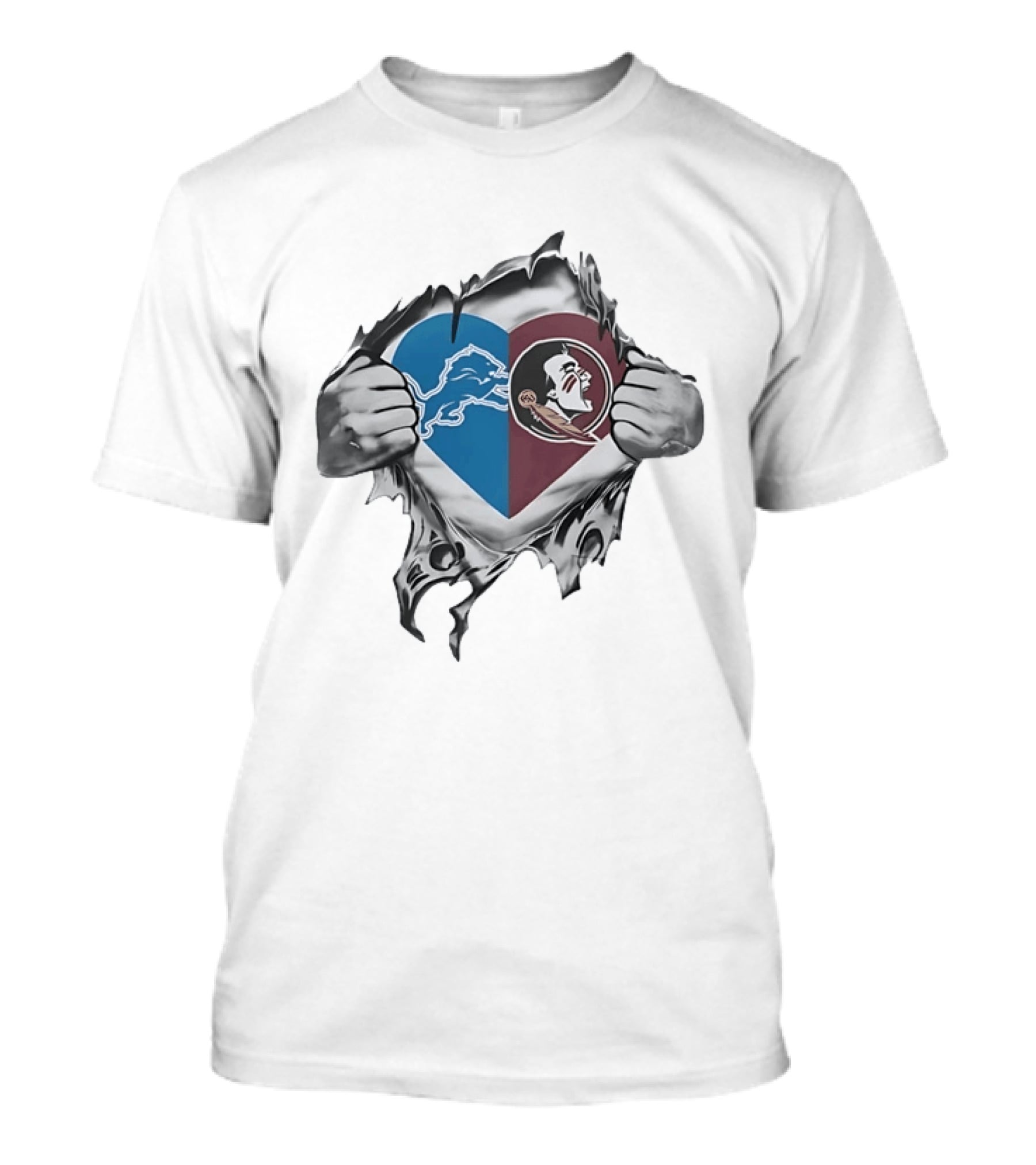 Detroit Lions Florida State Seminoles Heart Combined Fan Spirit T-Shirt