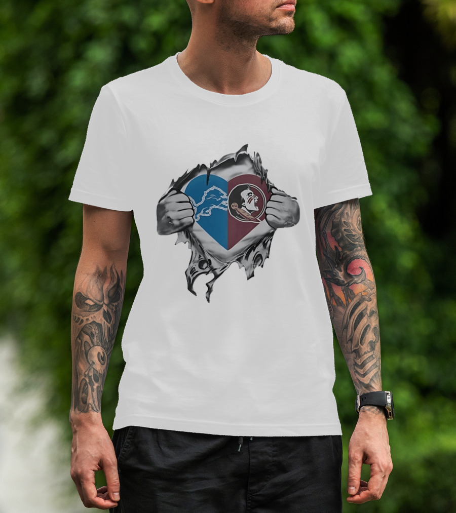 Detroit Lions Florida State Seminoles Heart Combined Fan Spirit T-Shirt