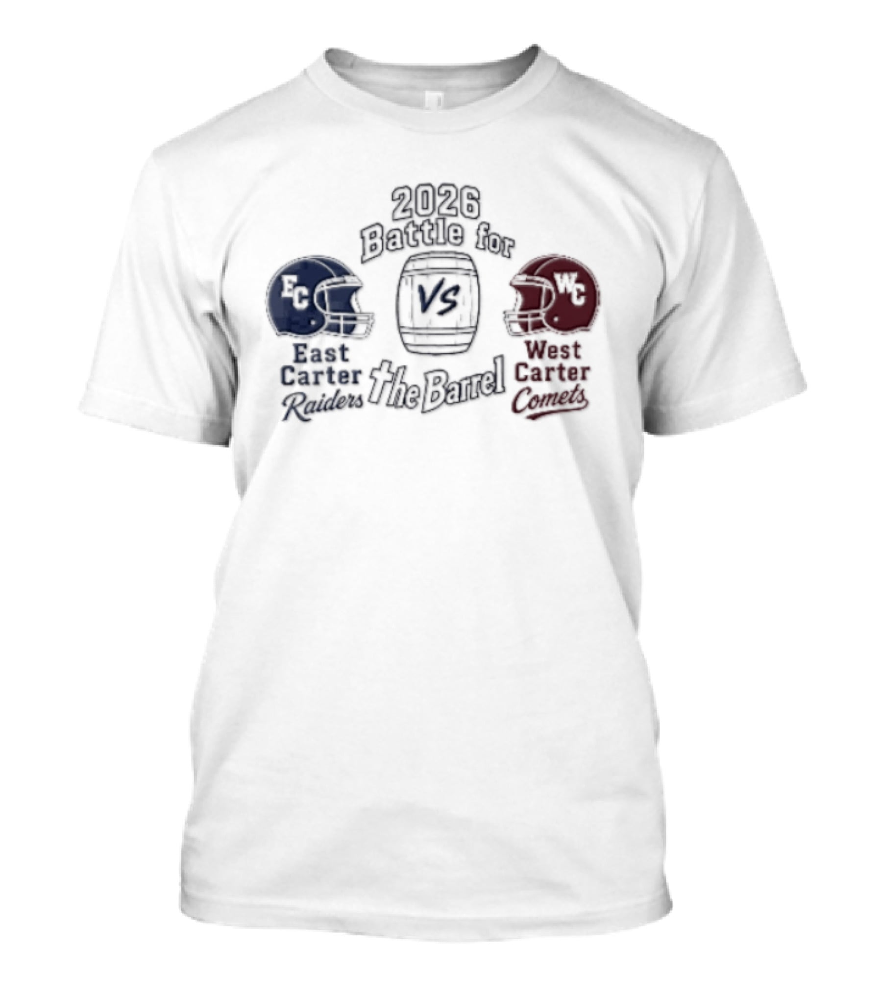 2026 Battle For The Barrel East Carter Raiders Vs West Carter Comets Football Helmets T-Shirt