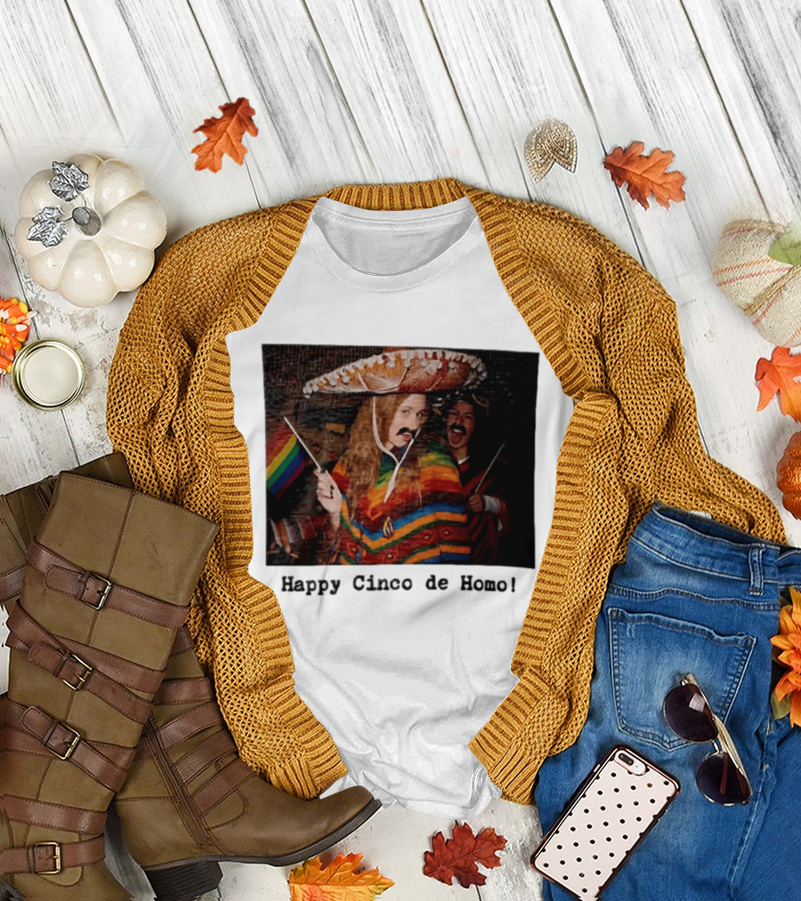 Happy Cinco De Homo Rainbow Poncho Sombrero Pride Celebration T-Shirt
