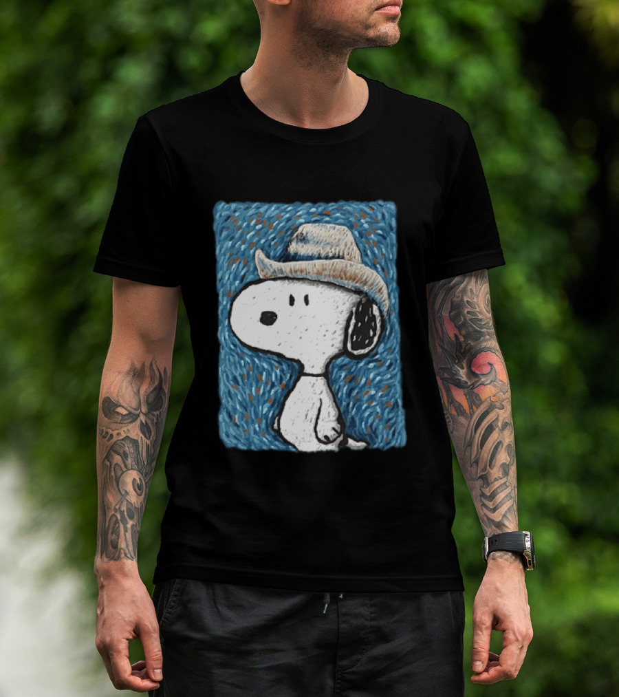 Snoopy Peanuts Cowboy Hat Embroidery T-Shirt