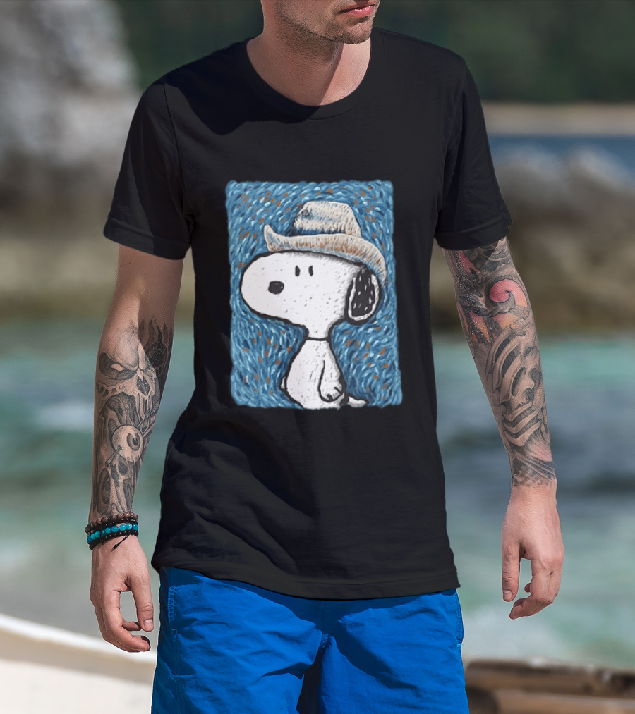 Snoopy Peanuts Cowboy Hat Embroidery T-Shirt