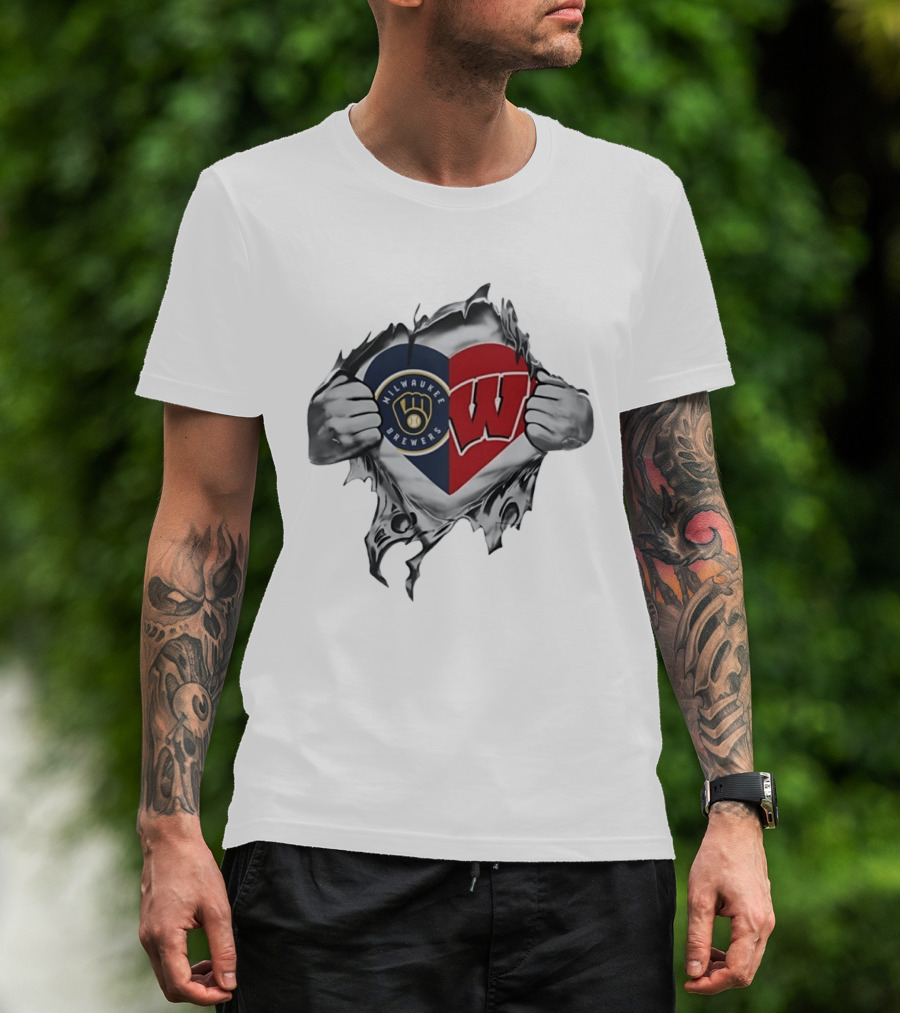 Milwaukee Brewers Wisconsin Badgers Heart T-Shirt