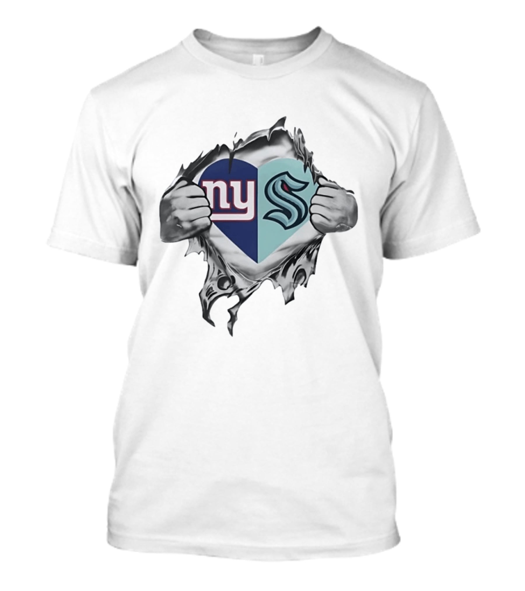 New York Giants Seattle Kraken Fan Heart Fusion T-Shirt