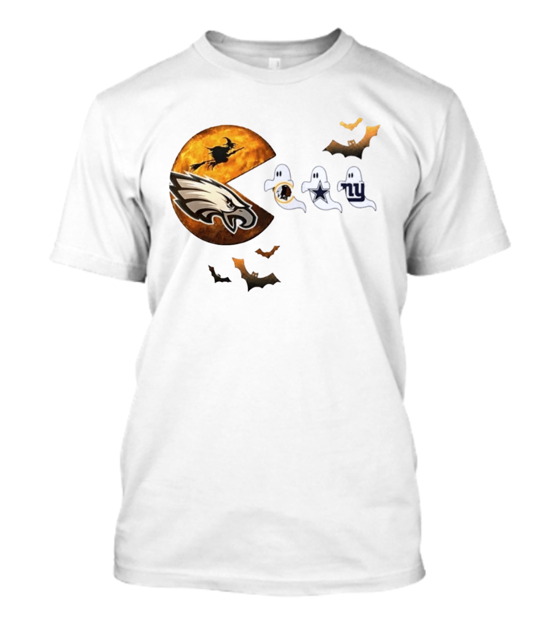 Philadelphia Eagles Pac Man Halloween Washington Commanders Cowboys Giants Ghosts T-Shirt