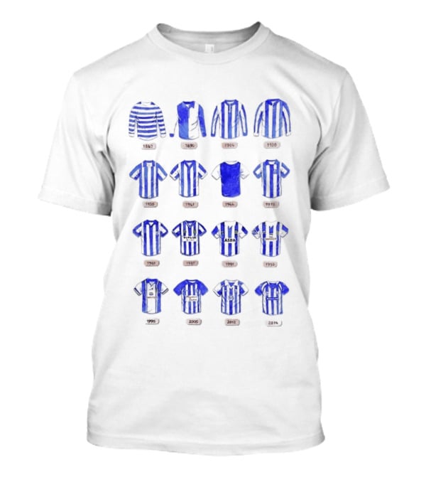 Sheffield Wednesday FC Kit Evolution 1867 1993 Blue And White Stripes T-Shirt