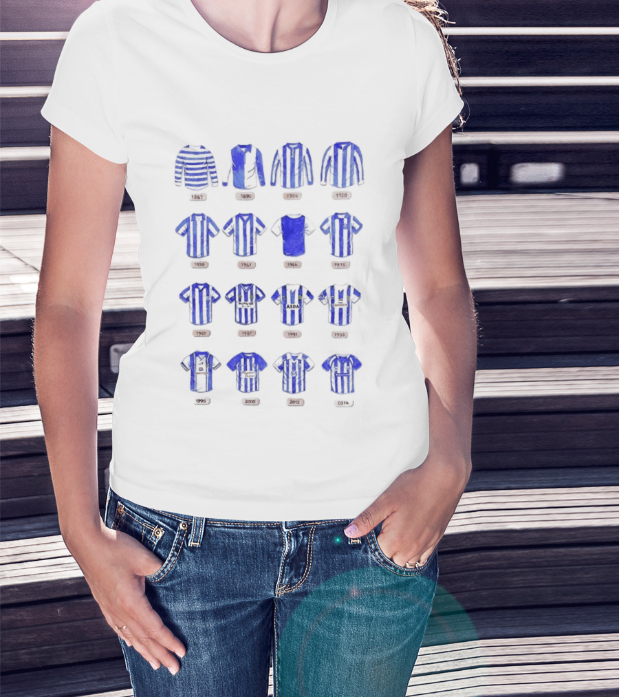 Sheffield Wednesday FC Kit Evolution 1867 1993 Blue And White Stripes T-Shirt