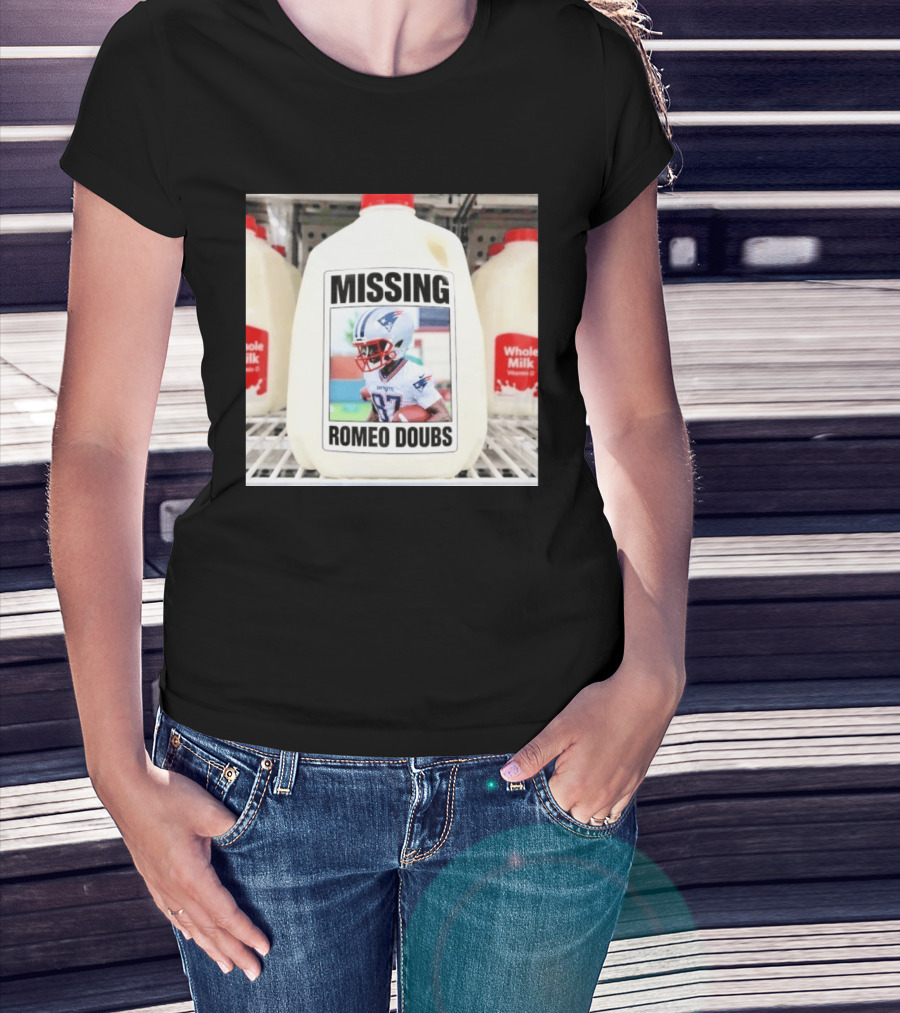 Missing Romeo Doubs Football Milk Carton With Patriots Helmet Image T-Shirt