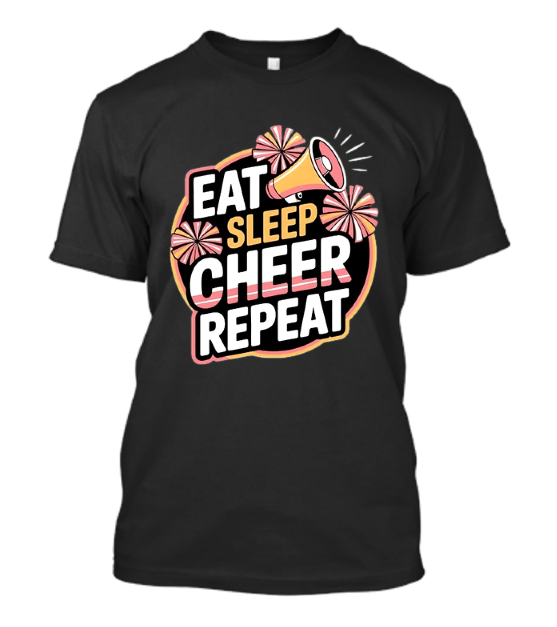 Eat Sleep Cheer Repeat Megaphone Pom Poms Cheerleading T-Shirt