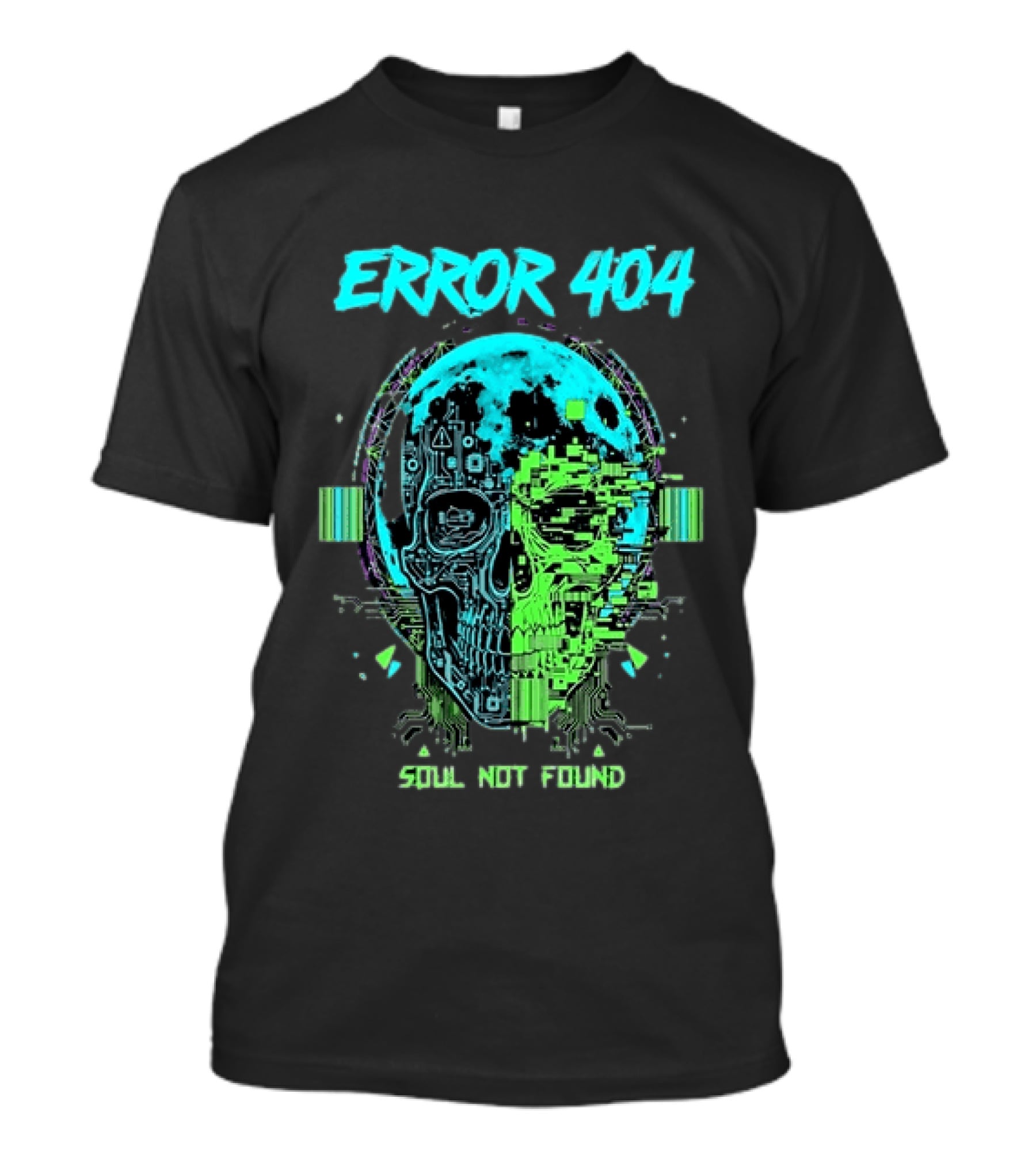 Error 404 Soul Not Found Cyber Skull Glitch Retro Tech Aesthetic T-Shirt