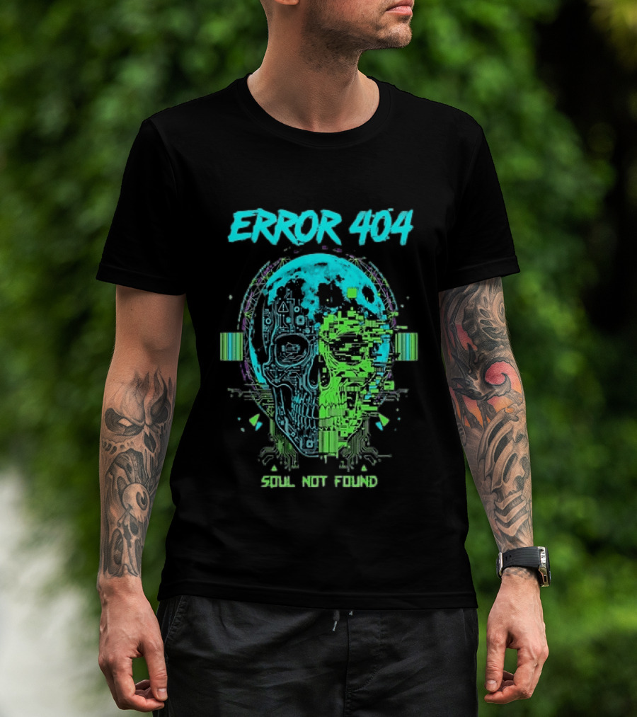 Error 404 Soul Not Found Cyber Skull Glitch Retro Tech Aesthetic T-Shirt