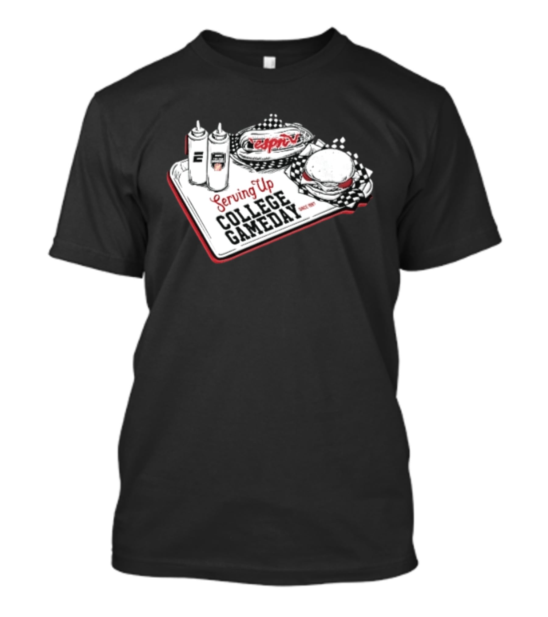 Espn Serving Up College Gameday Since 1987 Food Tray Hot Dog Burger Sketch T-Shirt