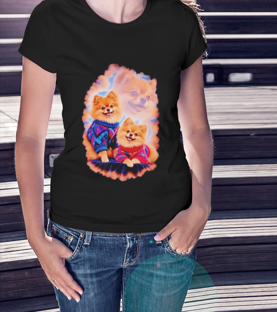 Pomeranian Puppies Cozy Sweaters Neon Pastel Vibe T-Shirt