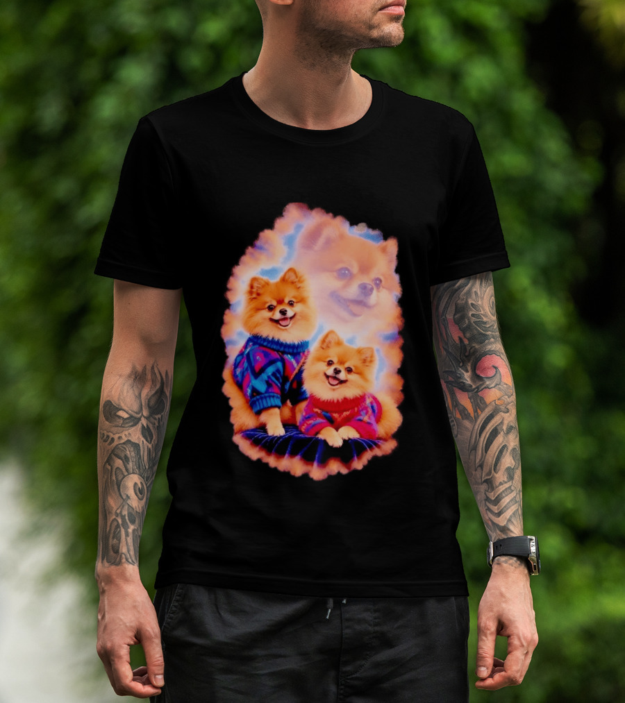 Pomeranian Puppies Cozy Sweaters Neon Pastel Vibe T-Shirt