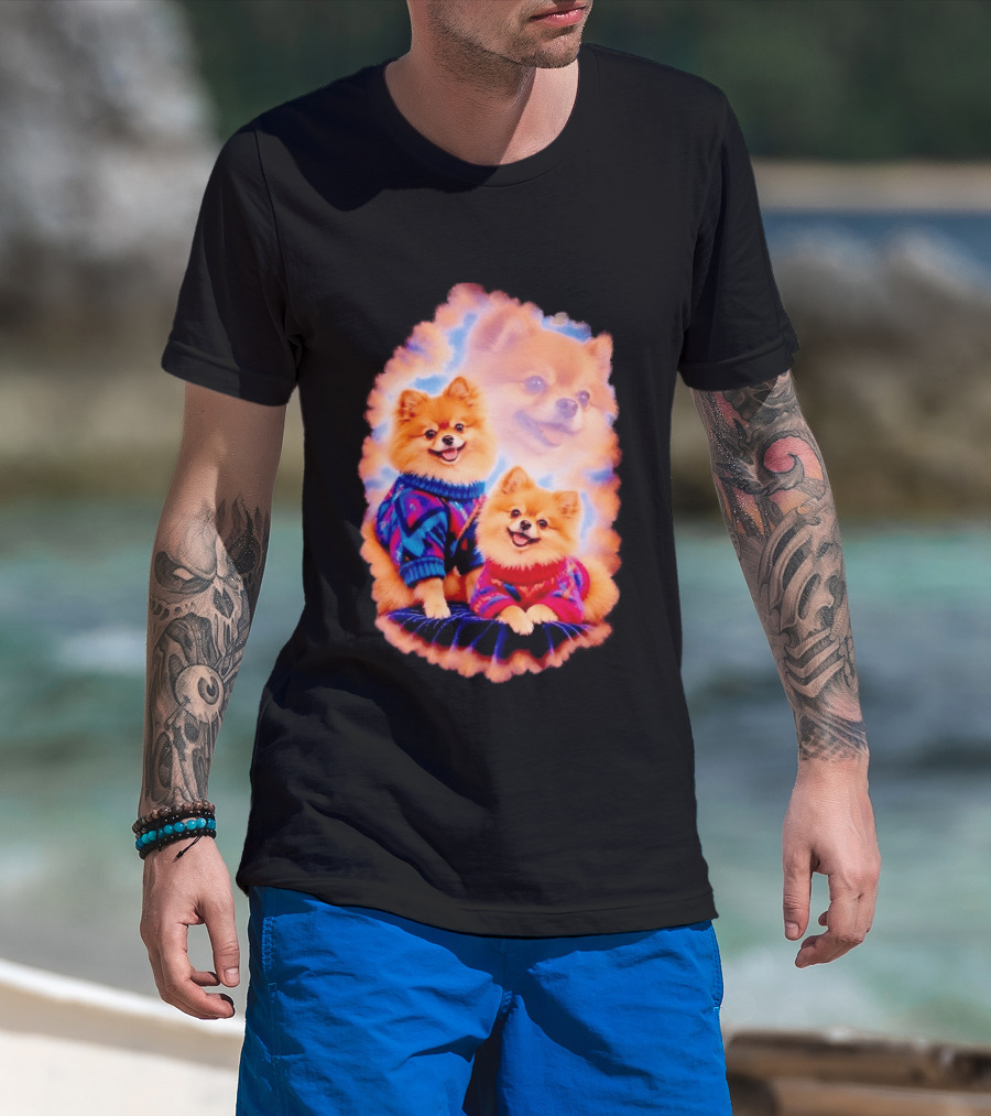 Pomeranian Puppies Cozy Sweaters Neon Pastel Vibe T-Shirt