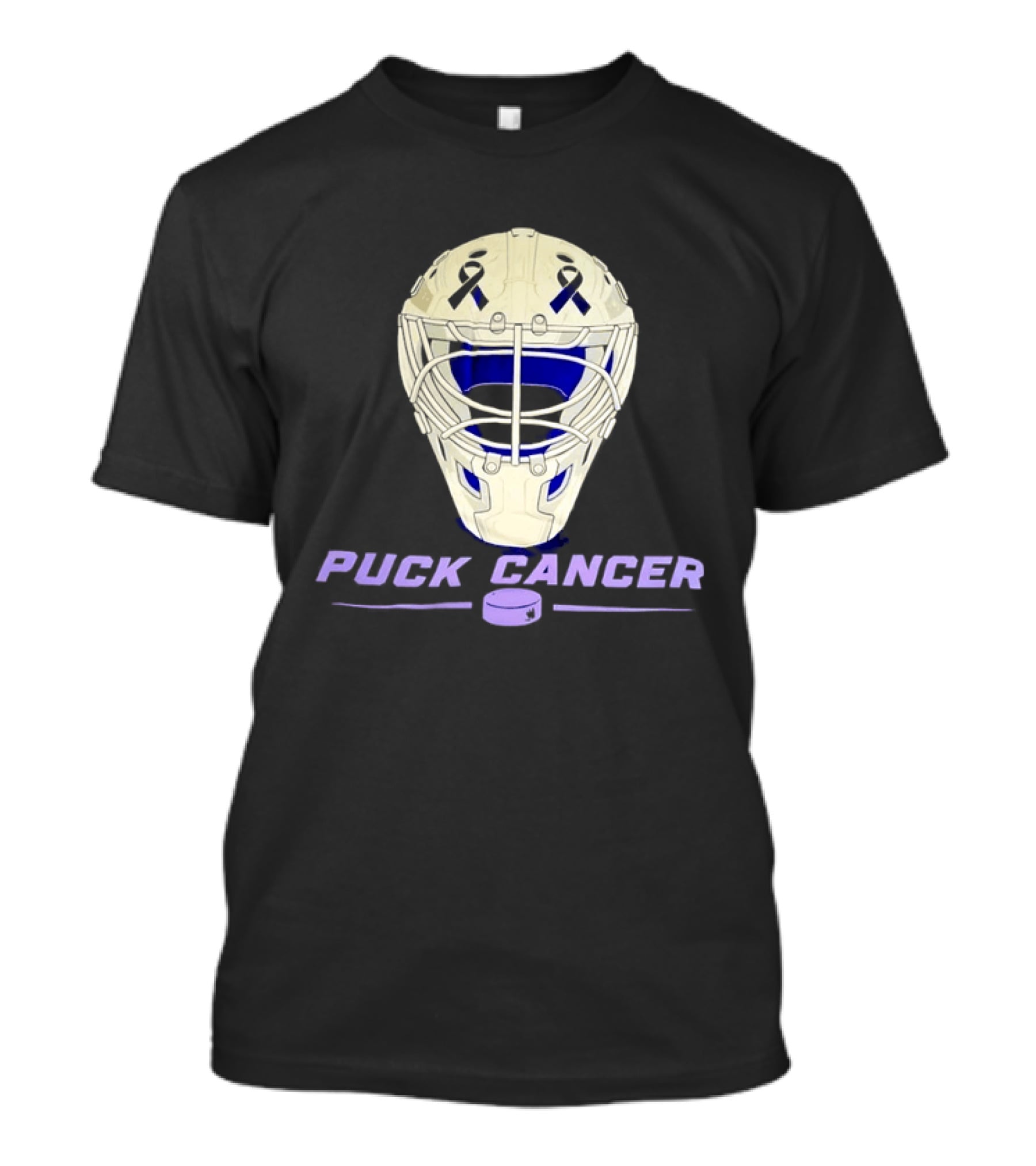 Puck Cancer Hockey Goalie Mask Awareness Purple Ribbon T-Shirt