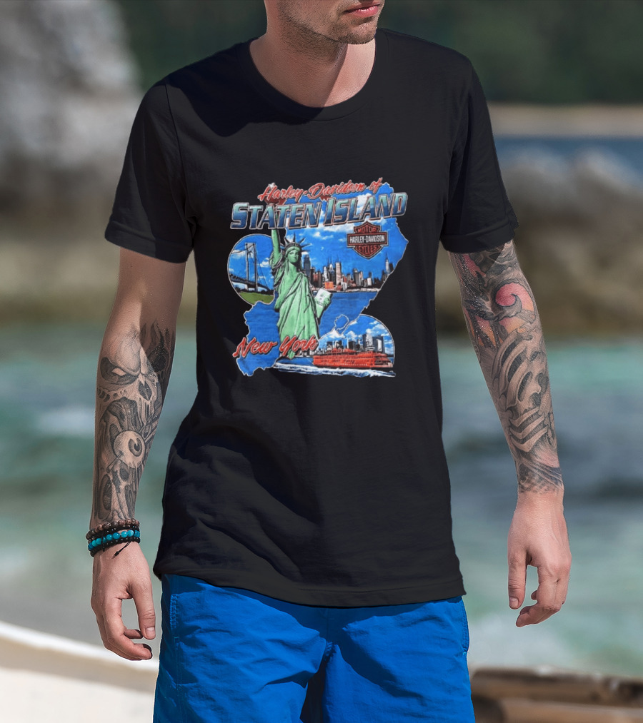Harley Davidson Of Staten Island Liberty NYC Skyline New York T-Shirt