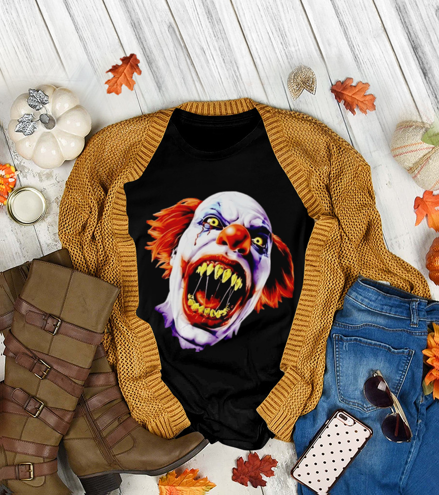 Scary Pennywise The Clown IT Horror Teeth And Fiery Hair T-Shirt