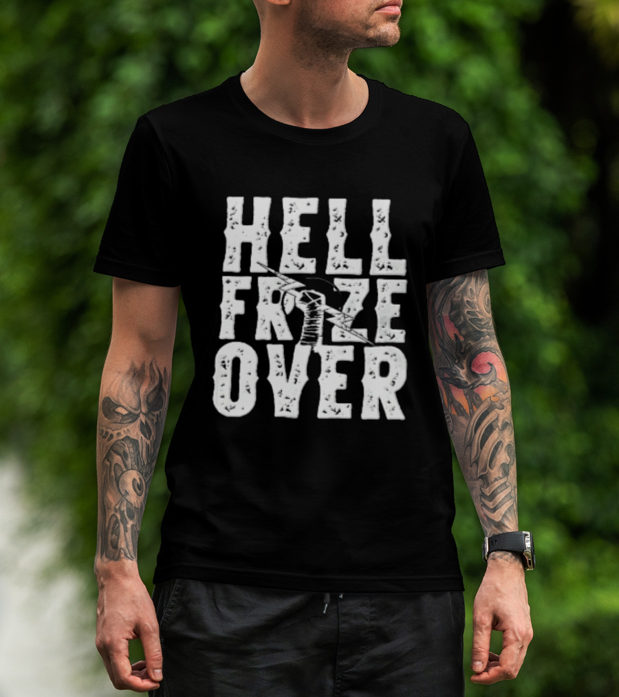 Hell Froze Over Taped Fist Lightning Bolt Distressed T-Shirt